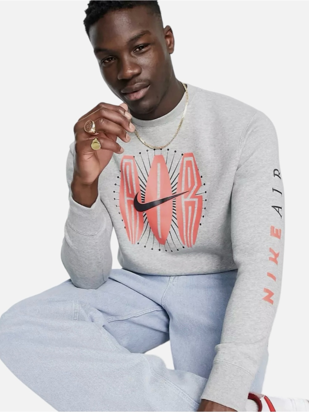 Nike Air Swoosh Retro Graphic Fleece Sweatshirt Gray DN5157-063 Mens Size Large